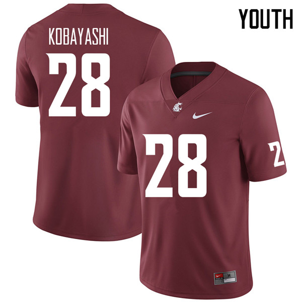 Youth #28 Drew Kobayashi Washington State Cougars College Football Jerseys Sale-Crimson